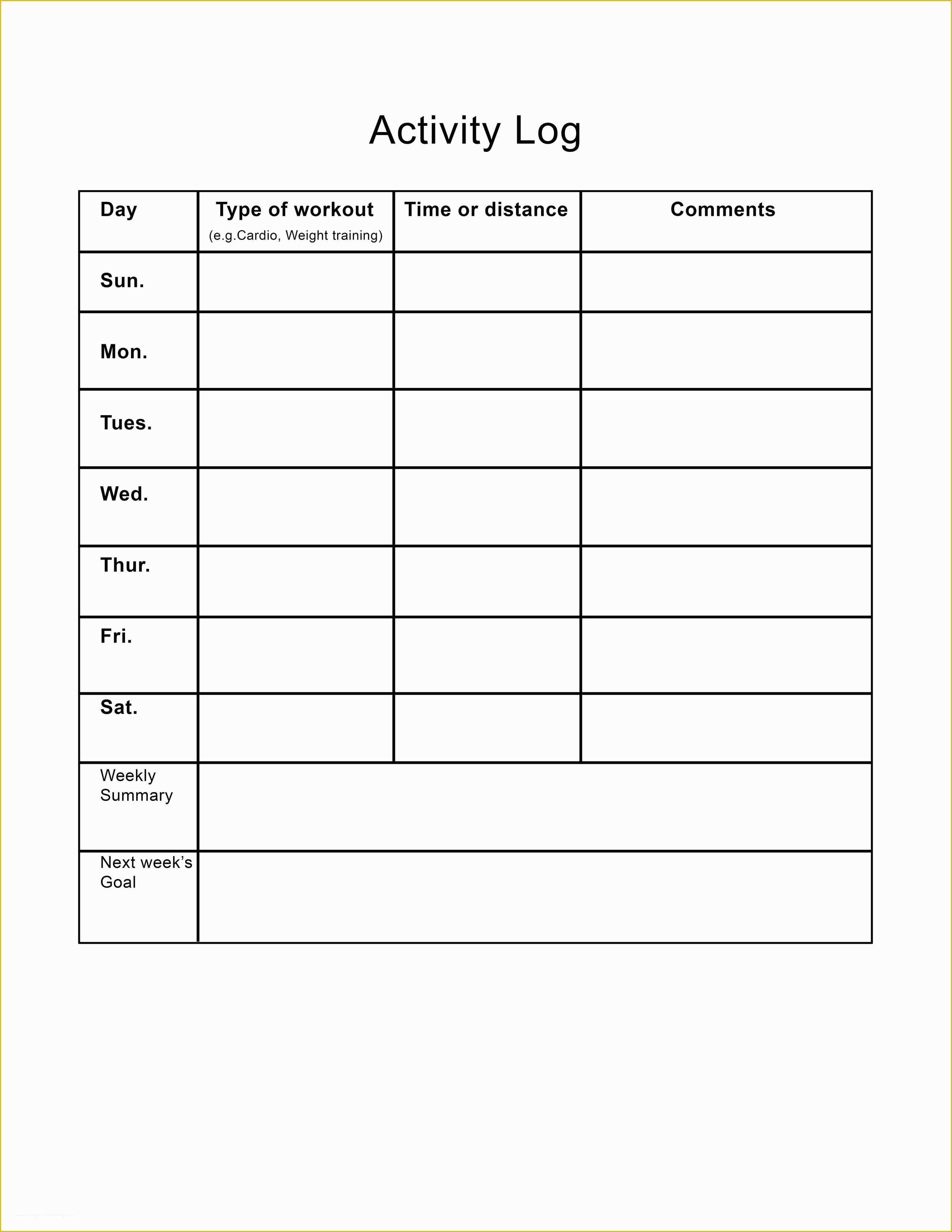 Daily Activity Log Template