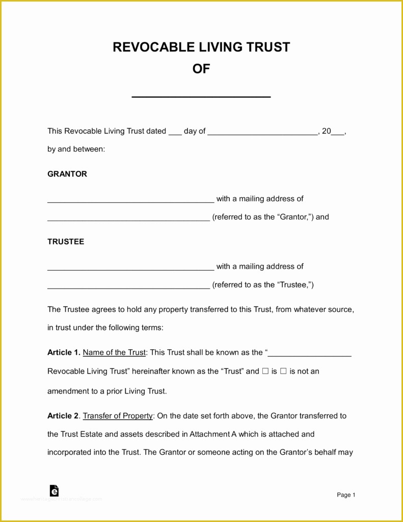 Free Declaration Of Trust Template Of Free Revocable Living Trust Forms 