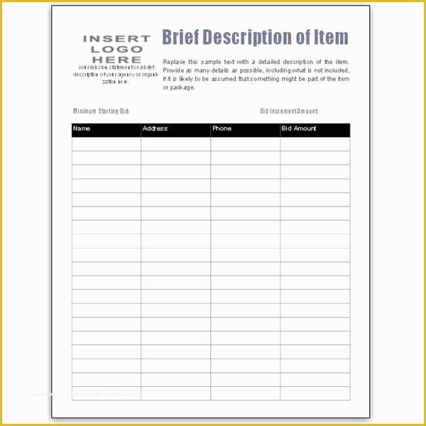 Free Ebay Listing Templates 2017 Of 5 Auction Bid Sheets Templates formats Examples In Word