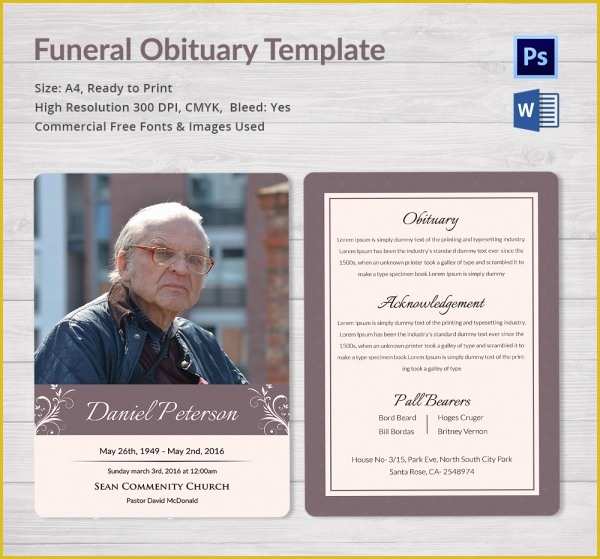 Free Editable Obituary Template Of 51 Obituary Templates Doc Pdf Psd