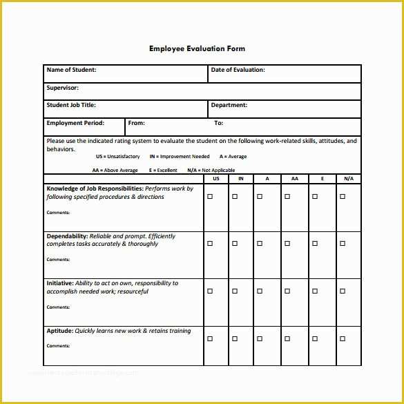 Free Employee Evaluation Template Word Of Employee Evaluation Form 