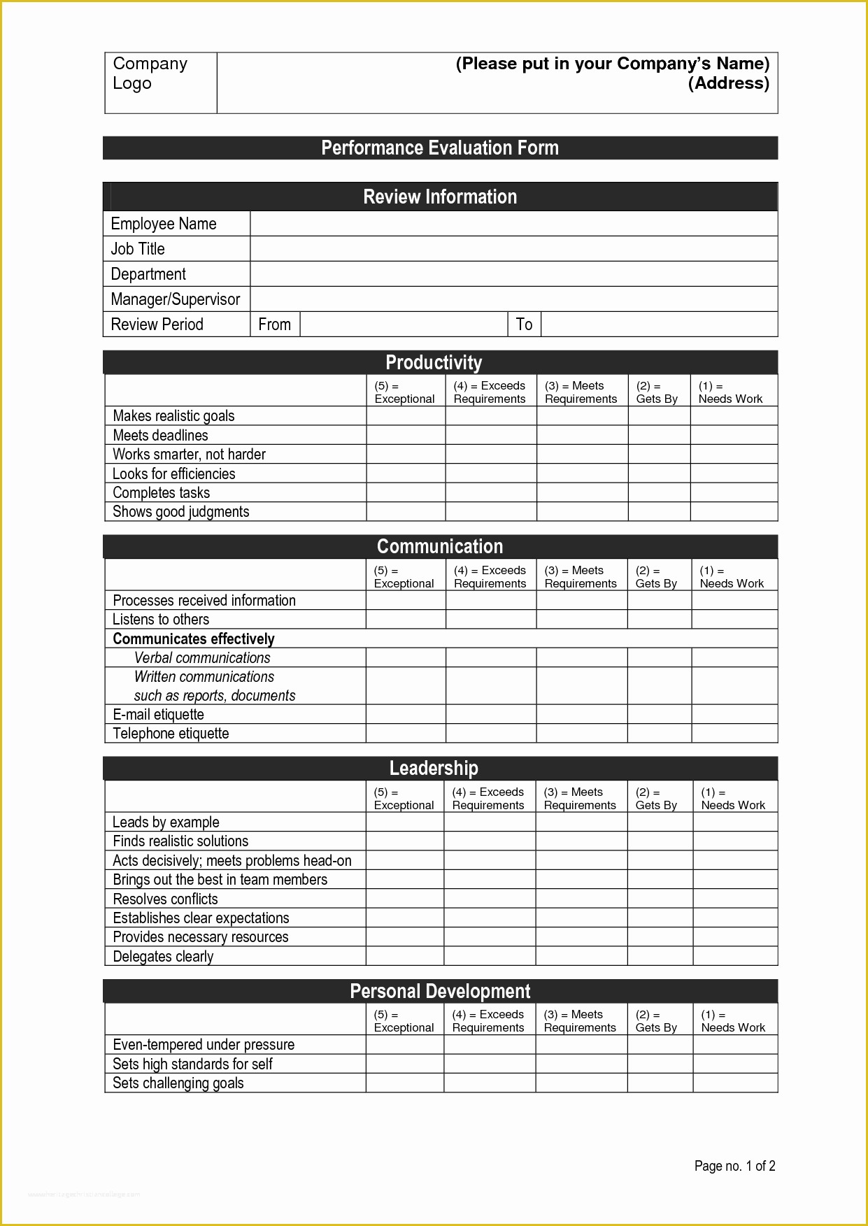 Free Employee Evaluation Template Word Of Personnel Recruitment 