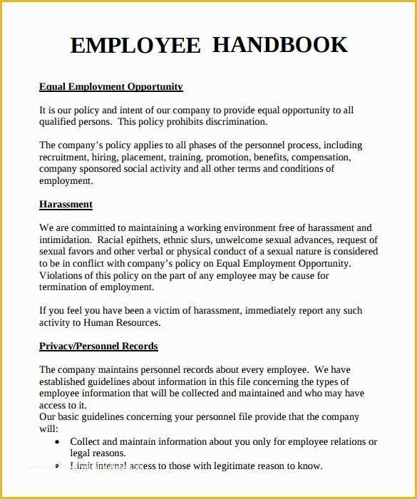 Free Employee Handbook Template For Small Business Of Employee Handbook 