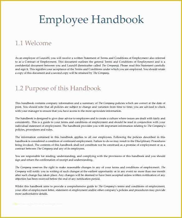 Free Employee Handbook Template for Small Business Of Employee Handbook