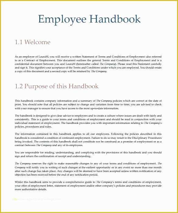 Free Employee Handbook Template For Small Business Of Small Business 