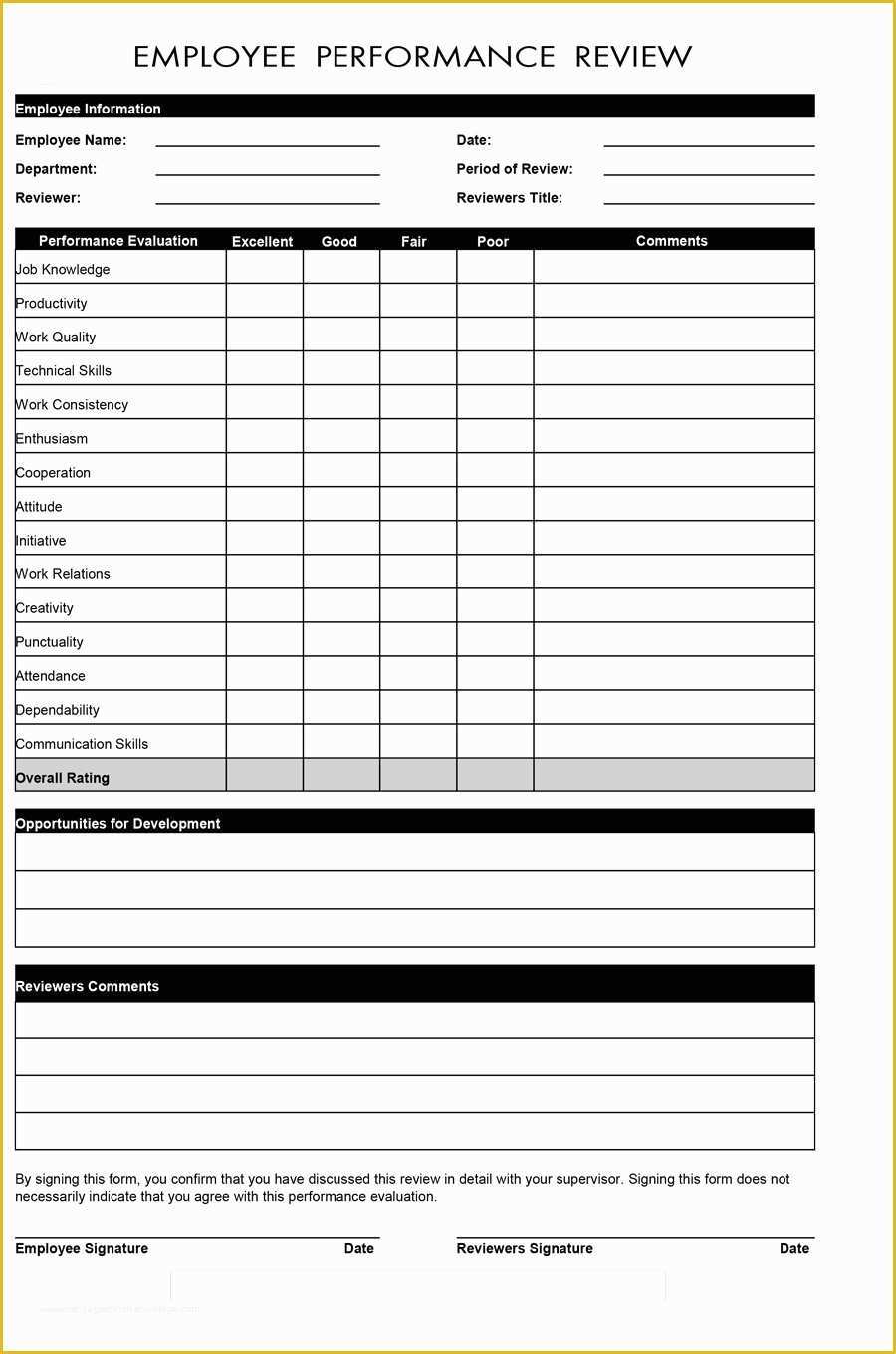 Free Employee Review Template Of 46 Employee Evaluation forms ...