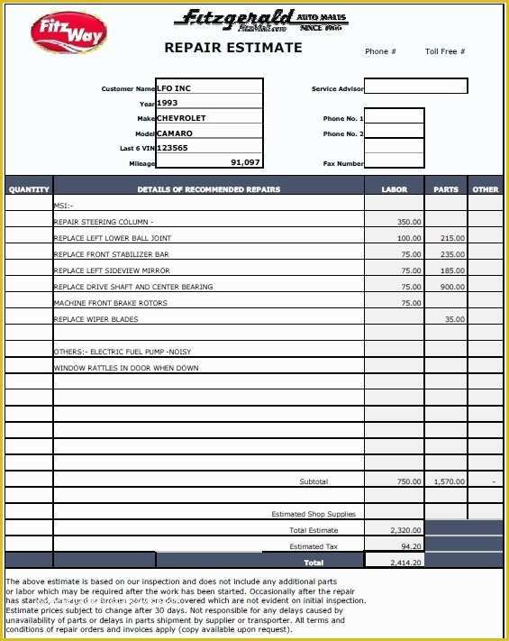 Free Estimate Template Pdf Of 12 Free Sample Home Repair Estimate