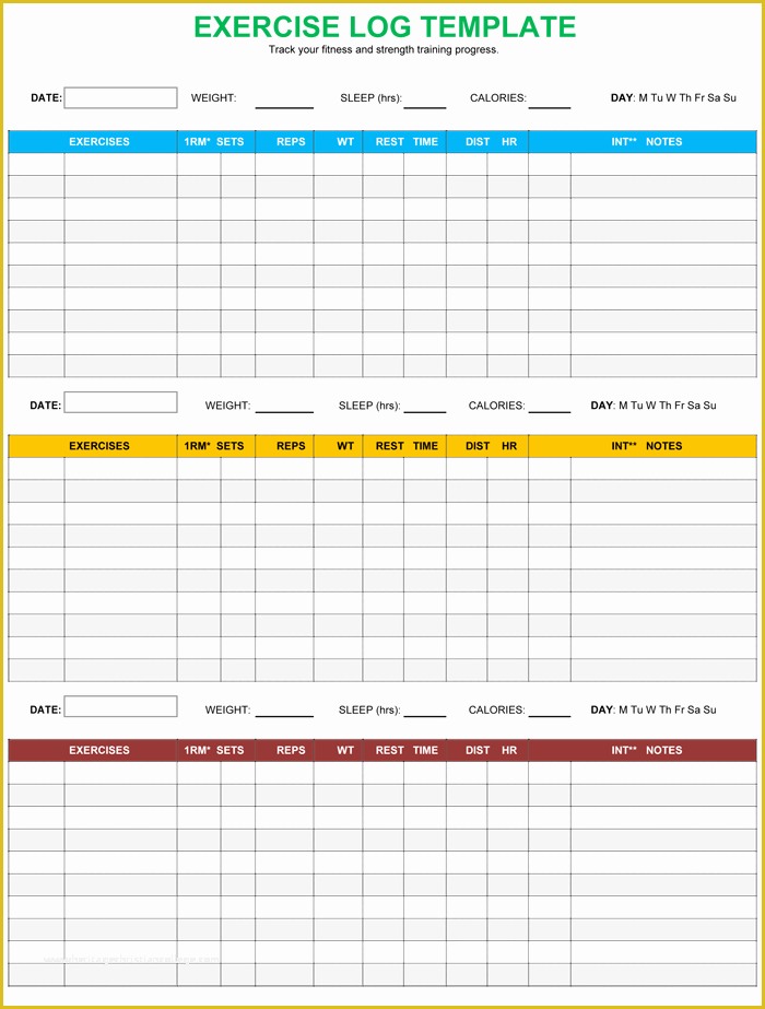 Free Exercise Log Template Of Exercise Log Template 8 Plus Training ...