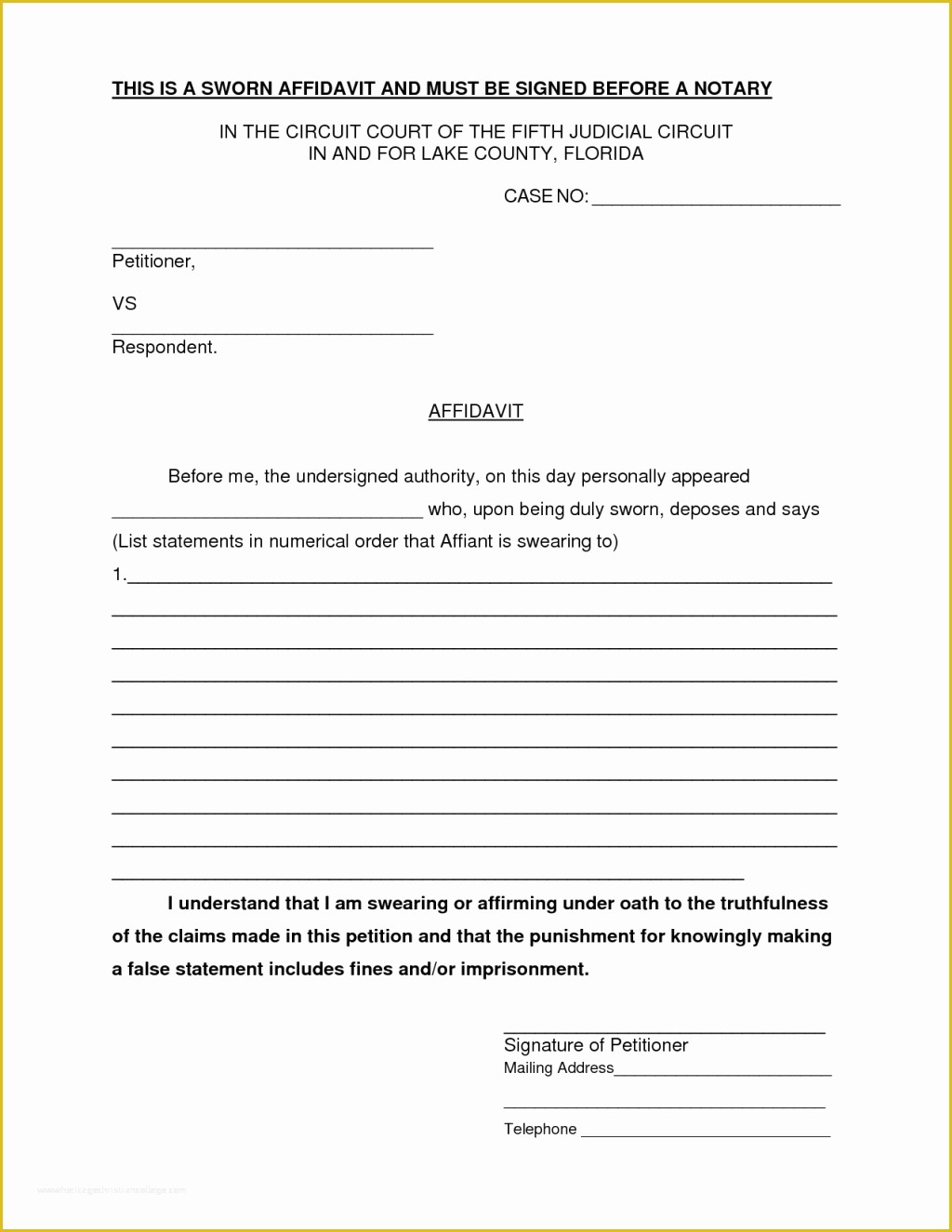 Free Florida Affidavit Template Of Printable Sample Affidavit Form Form Porn Sex Picture 7824