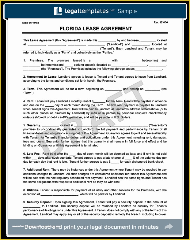 Free Florida Residential Lease Agreement Template Of Florida Residential Lease Rental Agreement Of Free Florida Residential Lease Agreement Template 