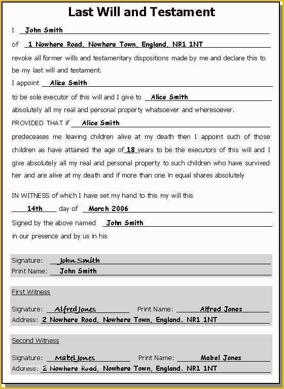 Florida Last Will And Testament Template