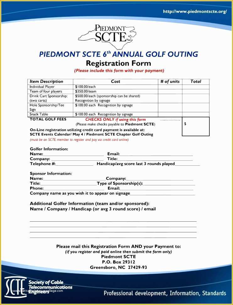 Golf Tournament Registration Form Template Word