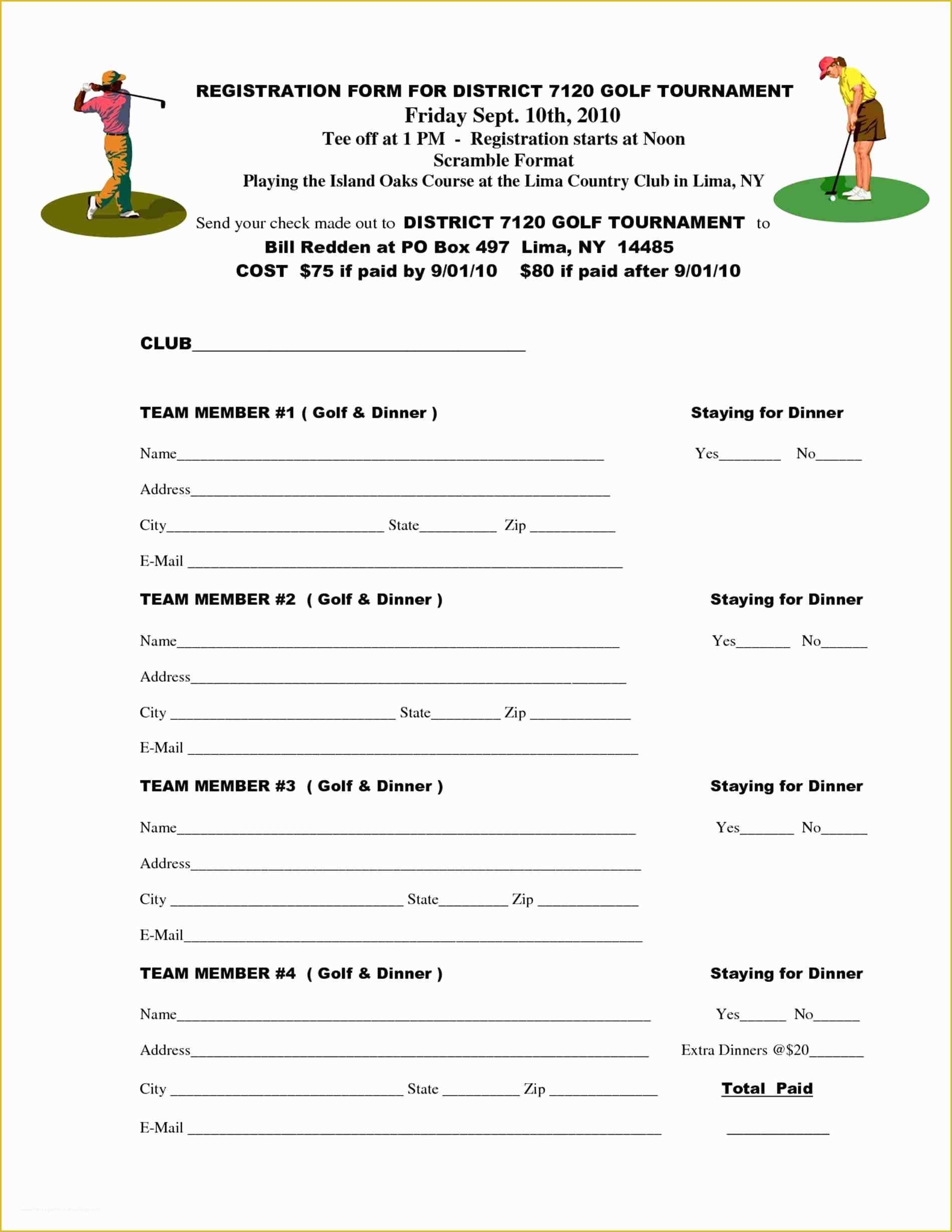 Free Golf Tournament Registration Template Printable Templates