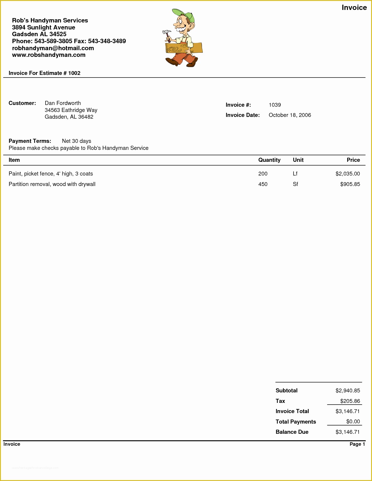 Free Handyman Contractor Invoice Template Word Pdf Eforms 55 Free Invoice Templates Smartsheet