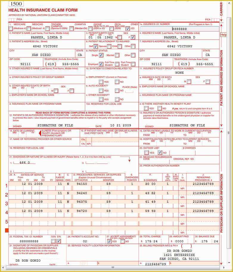 Form 1500 Printable