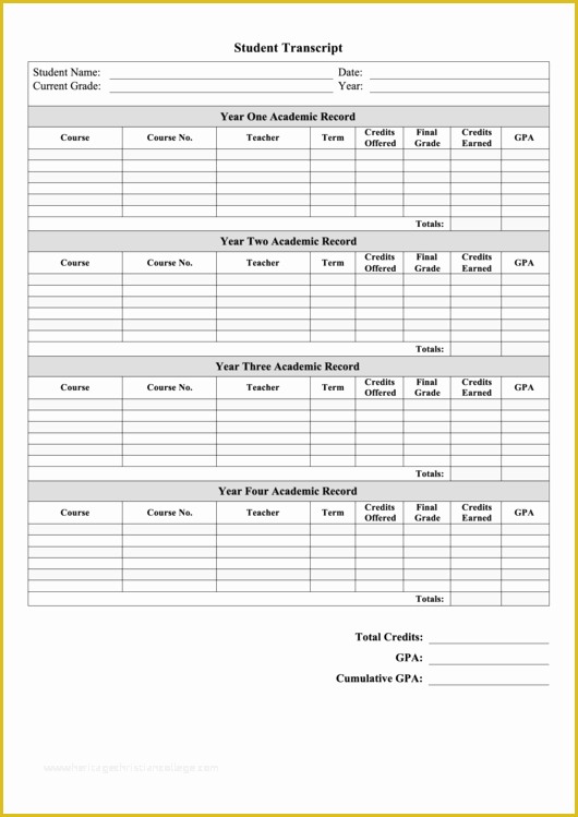 Transcript Template Free