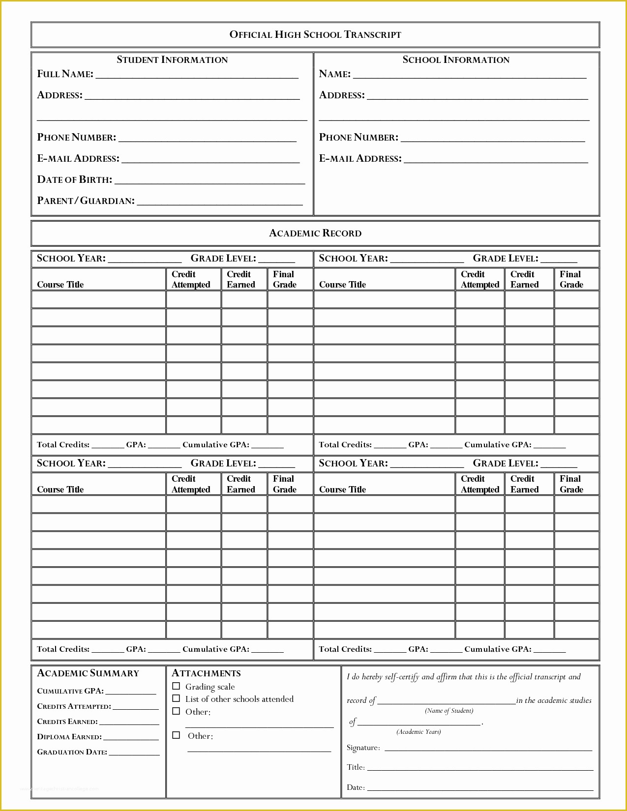 Printable Homeschool Transcript Form Printable Forms Free Online