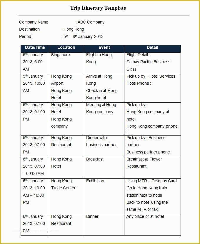 Free Itinerary Template Of 33 Trip Itinerary Templates Pdf Doc Excel 