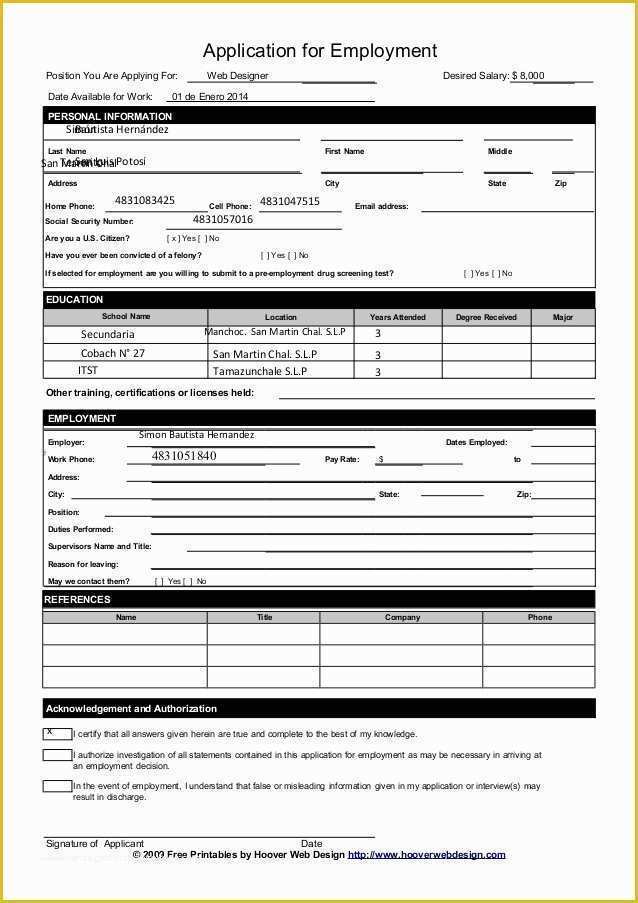 Free Job Application Template Word Document Of Free Printable Job 