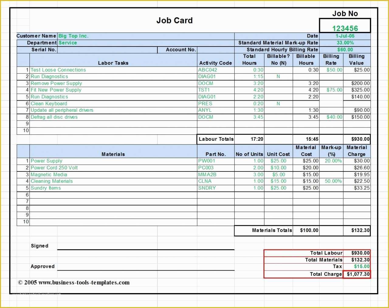 Free Job Cost Sheet Template Of Labor And Material Cost Estimator Job 