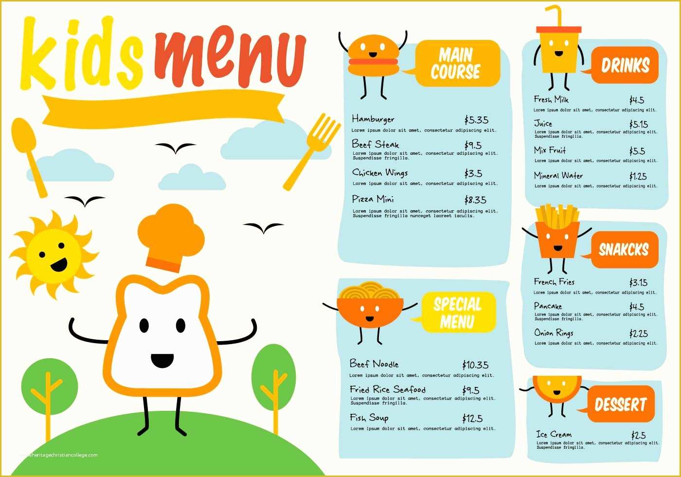 Free Kids Menu Template Of Free Template Kids Menu Vector Download Free