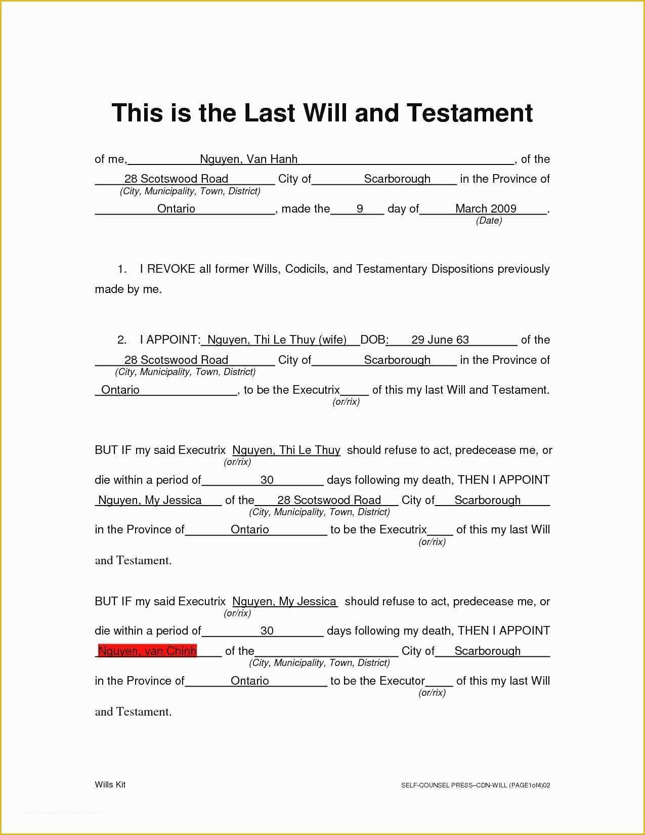 Free Last Will And Testament Template Microsoft Word Of Last Will And 