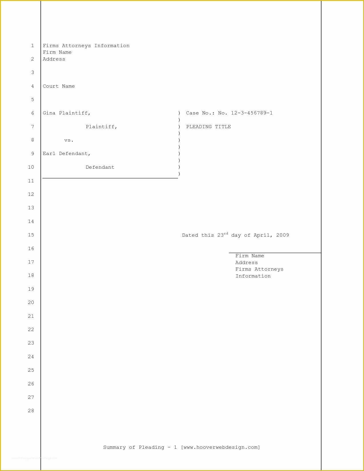 Legal Pleading Template Free Printable Templates