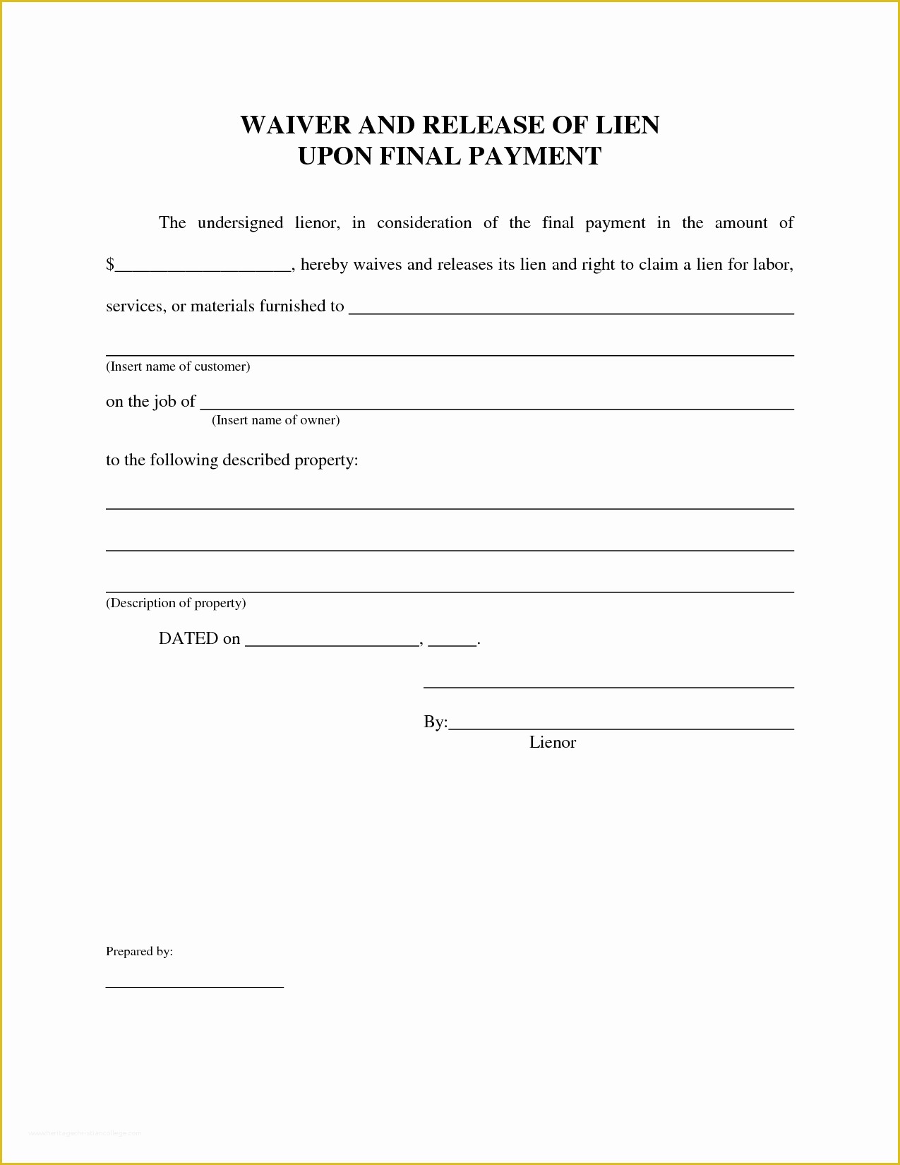 Free Lien Release Form Template Of Best S Of Free Lien Waiver Print Free Lien Waiver