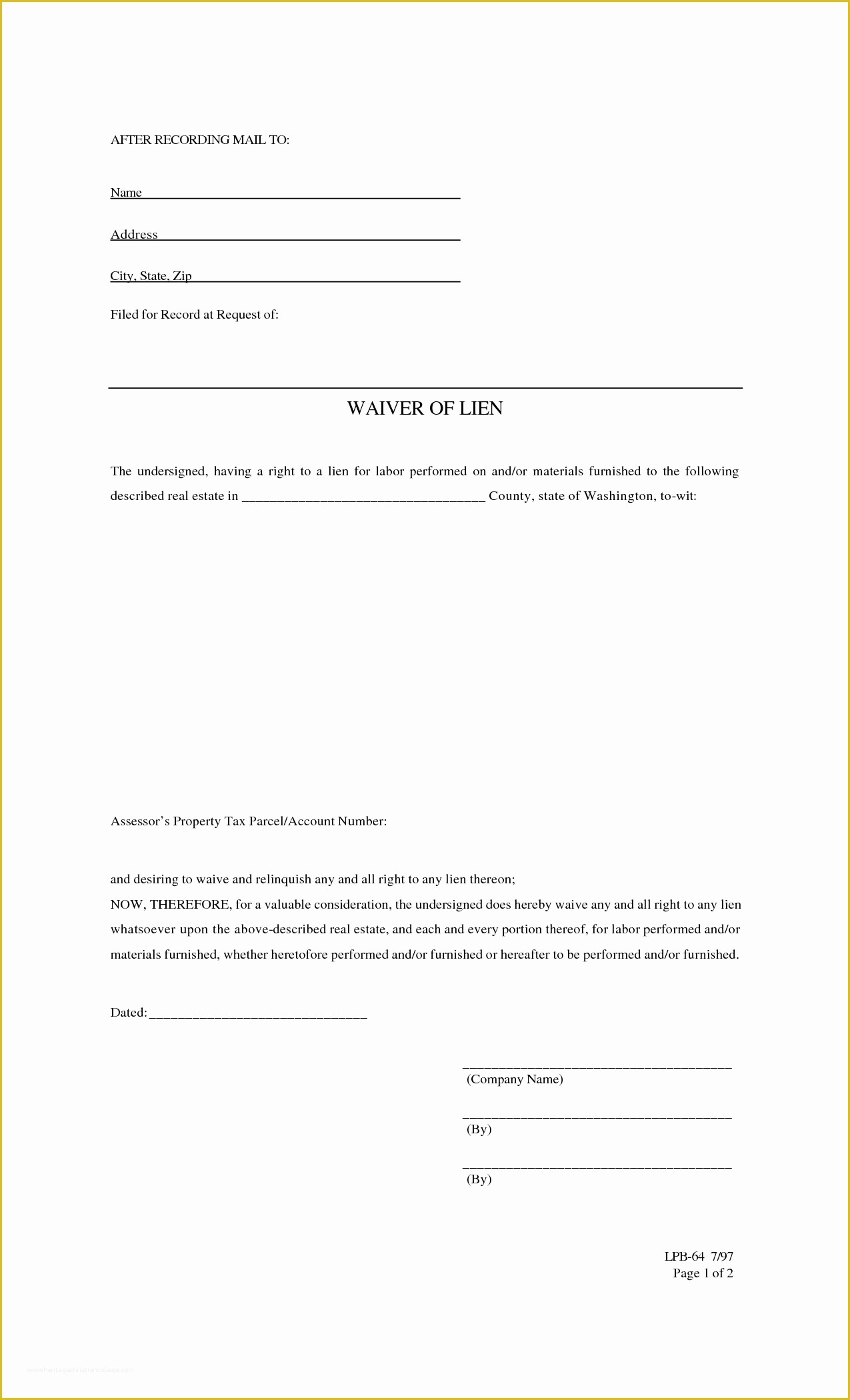 Printable Lien Release Form 0340