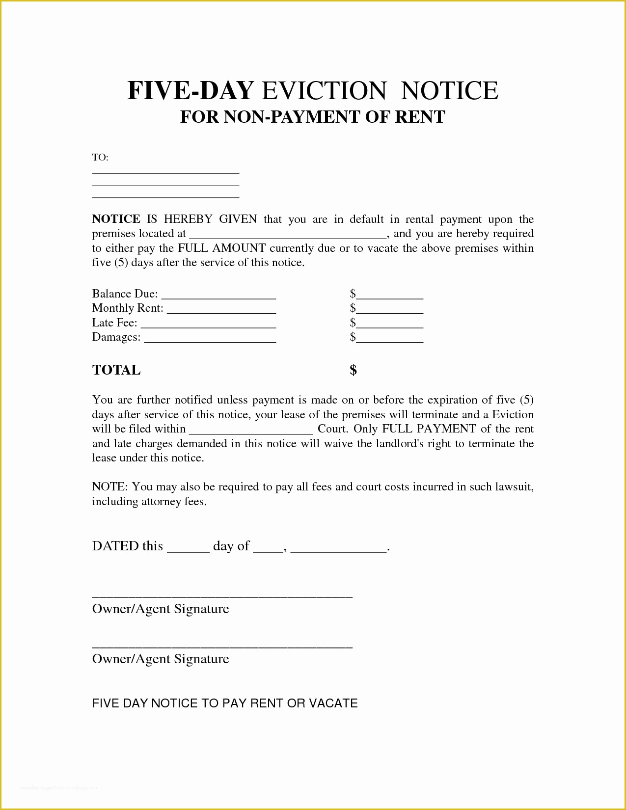 Free Louisiana Eviction Notice Template Of Blank Eviction Notice 