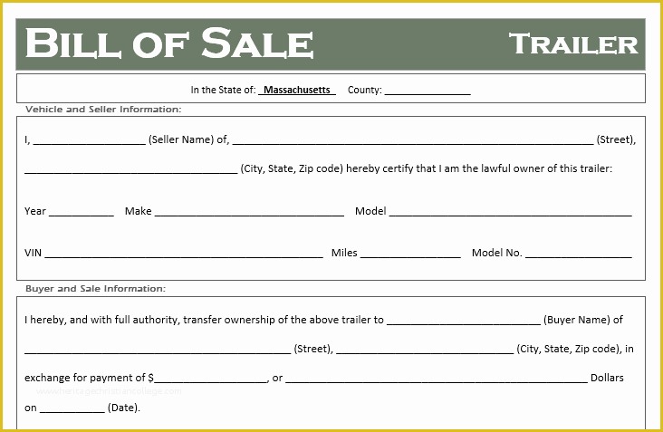 Free Ma Bill Of Sale Template Of Free Massachusetts Trailer Bill Of Sale Template F