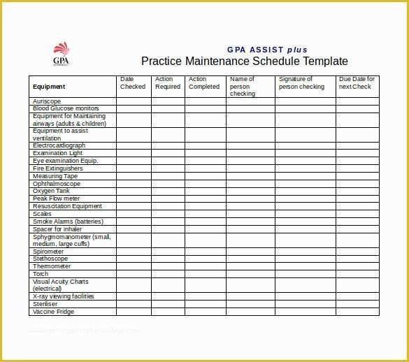 Free Maintenance Planning And Scheduling Templates Excel Of Equipment 