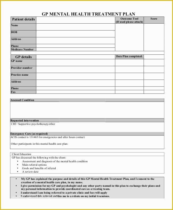  Free Mental Health Treatment Plan Template Of Sample Psychiatric 