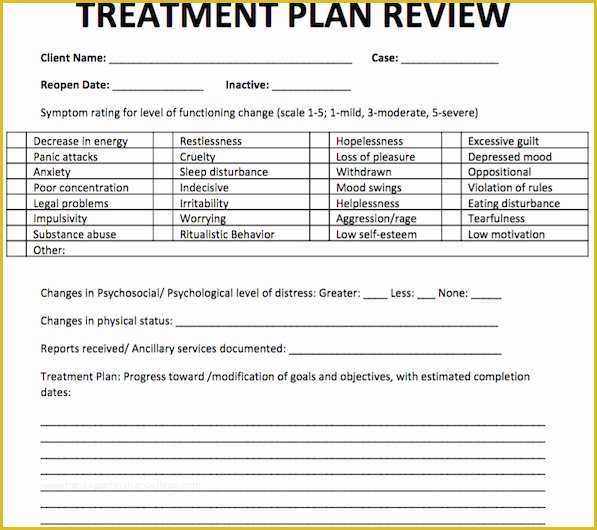 Free Mental Health Treatment Plan Template Of Treatment Plan Review 