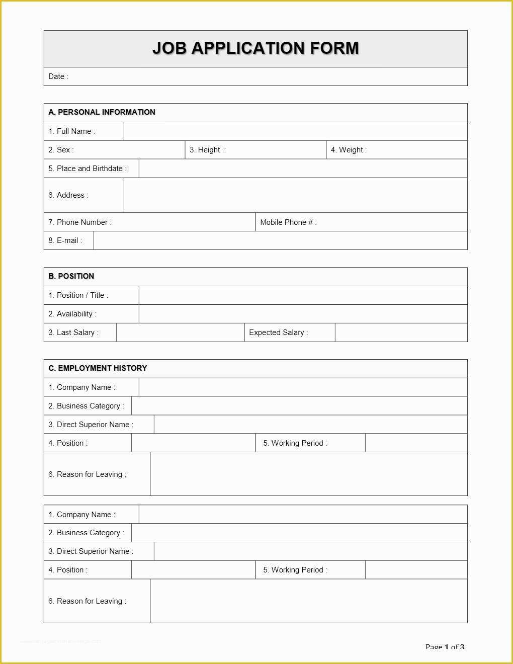 Free Microsoft Word Job Application Template Of Free Employment Application Template Pdf