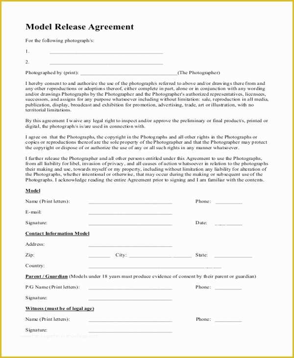 Free Modeling Contract Template Of Sample Model Release form 11 Free
