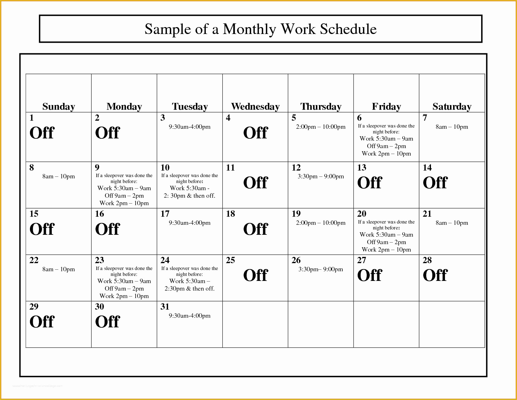 Free Monthly Employee Schedule Template Cosmeticsklo