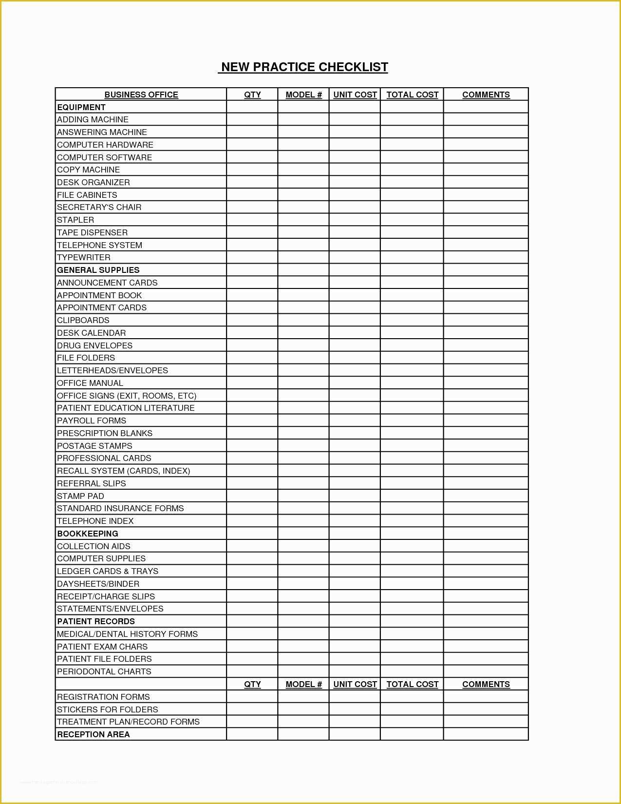 Supply List Template Free
