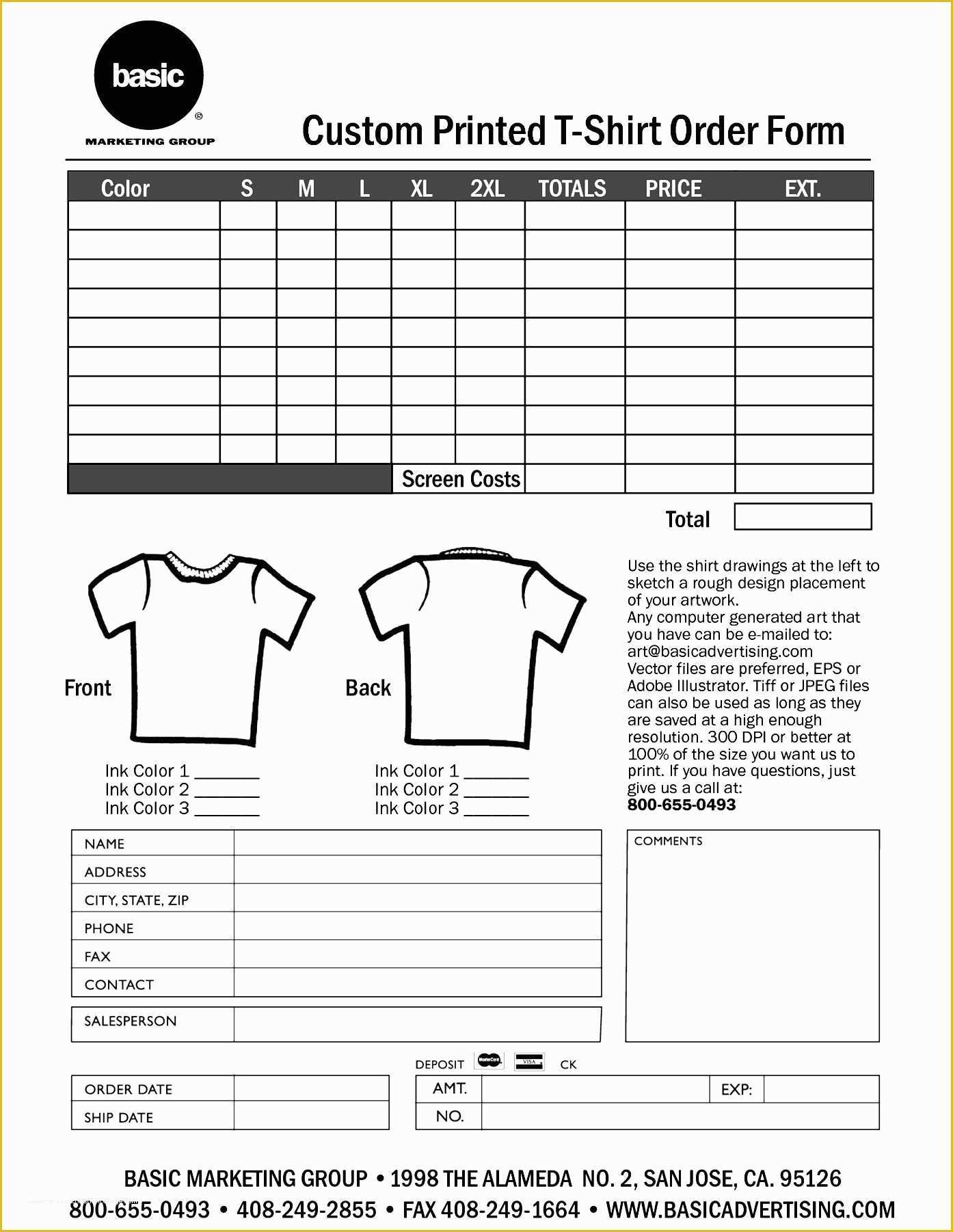 Free Online Order Form Template Of Free T Shirt Order Form Template 