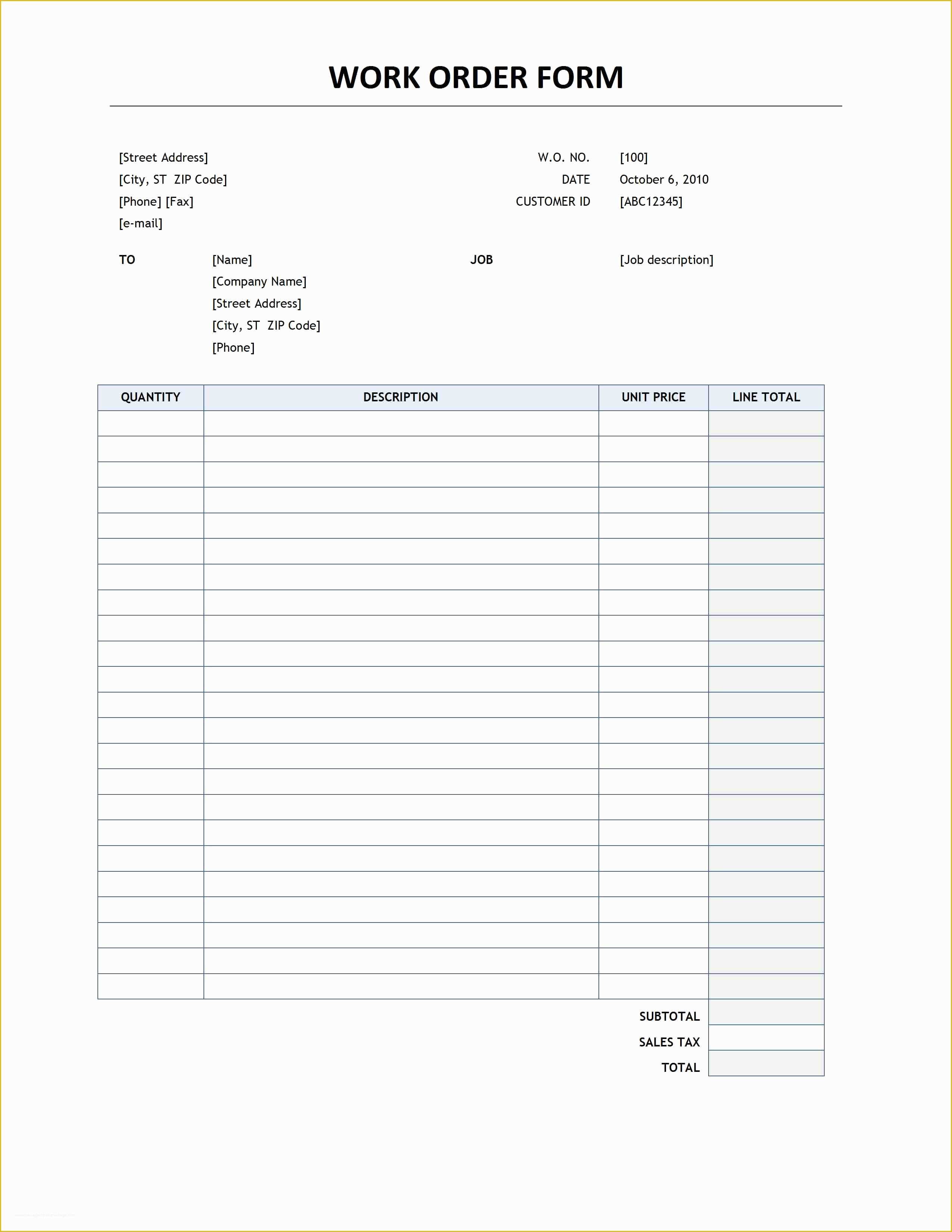 Free Online Order Form Template Of Printable Work Order Form 