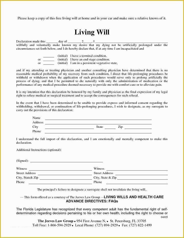 Free Online Will Template Of Free Copy Of Living Will By Richard 