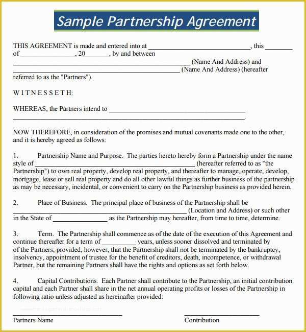 Free Partnership Agreement Template Word Of 16 Partnership Agreement ...