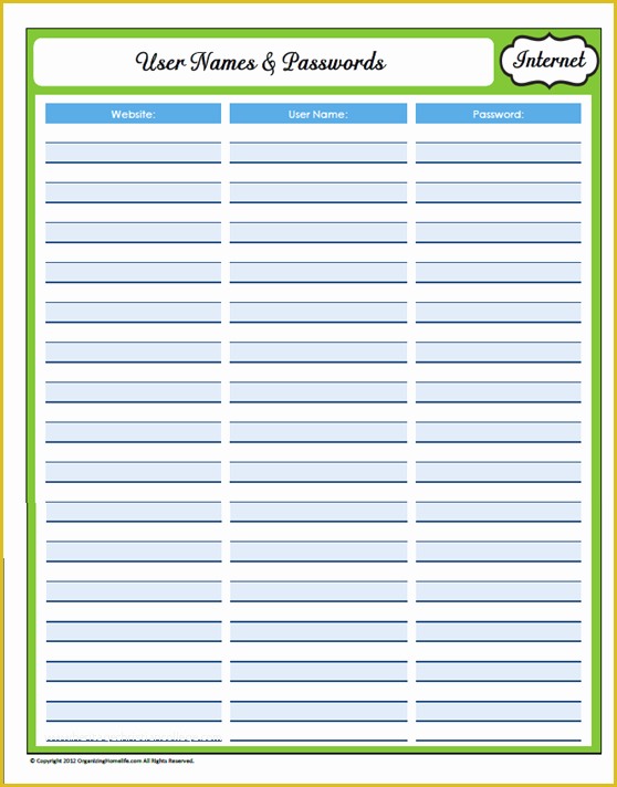 Free Password Keeper Template Printable Of 9 Best Of Printable Username 