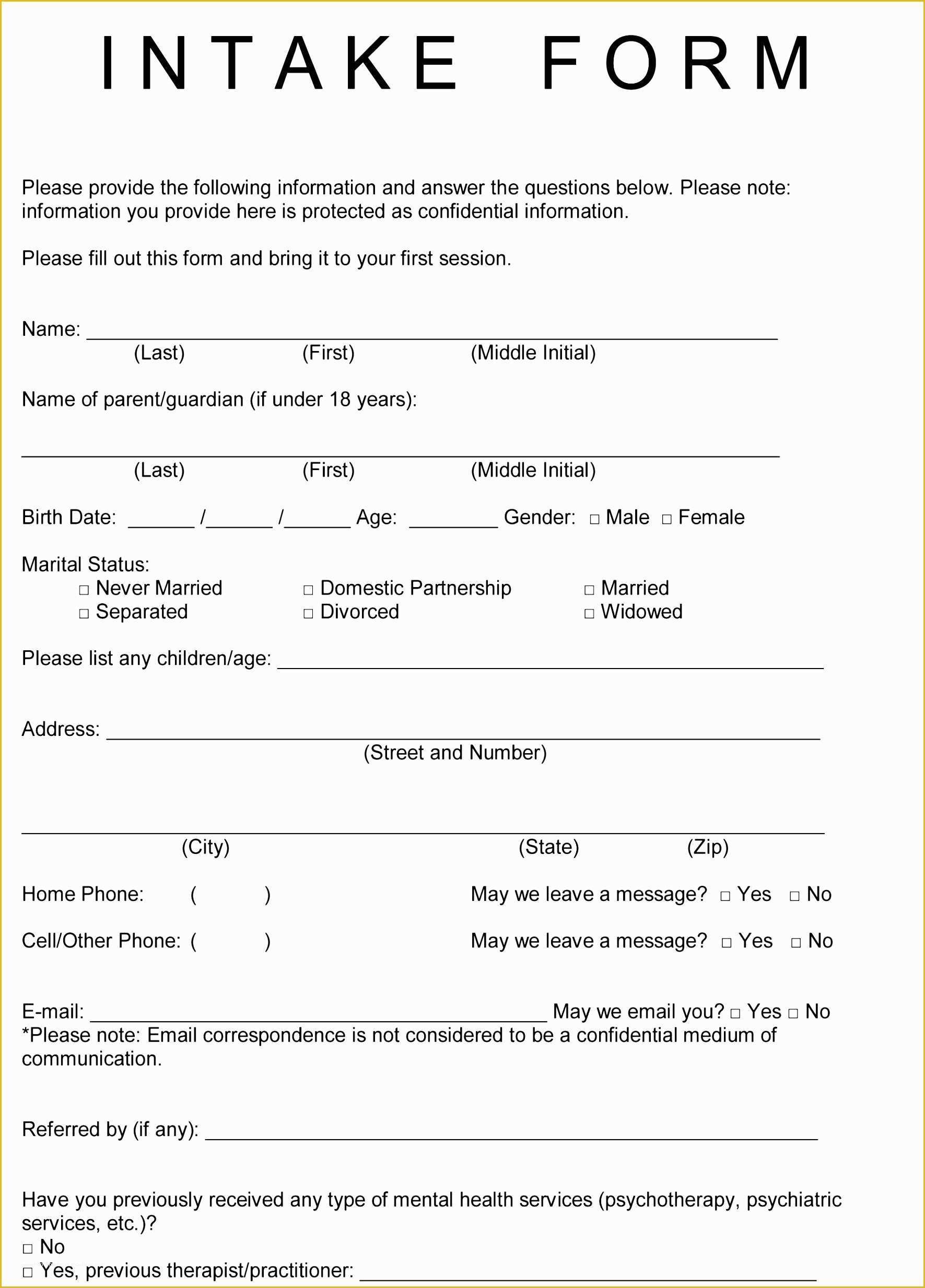 Free Patient Intake Form Template Of 5 Massage Therapy Intake Form