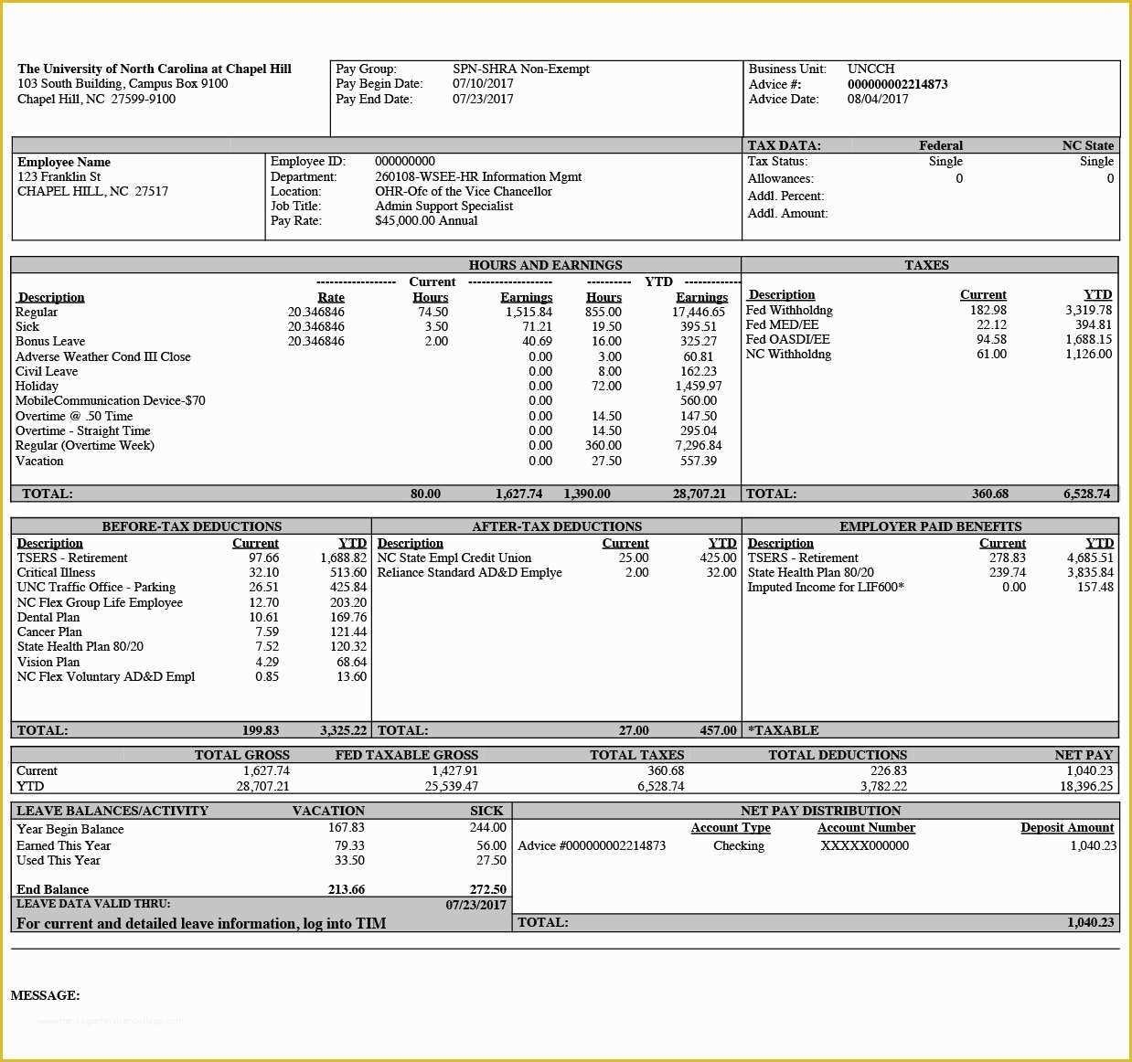 Free Printable Pay Stub Template With Calculator 