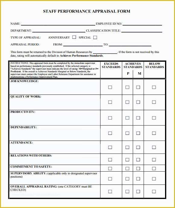 Employee Evaluation Form Sample