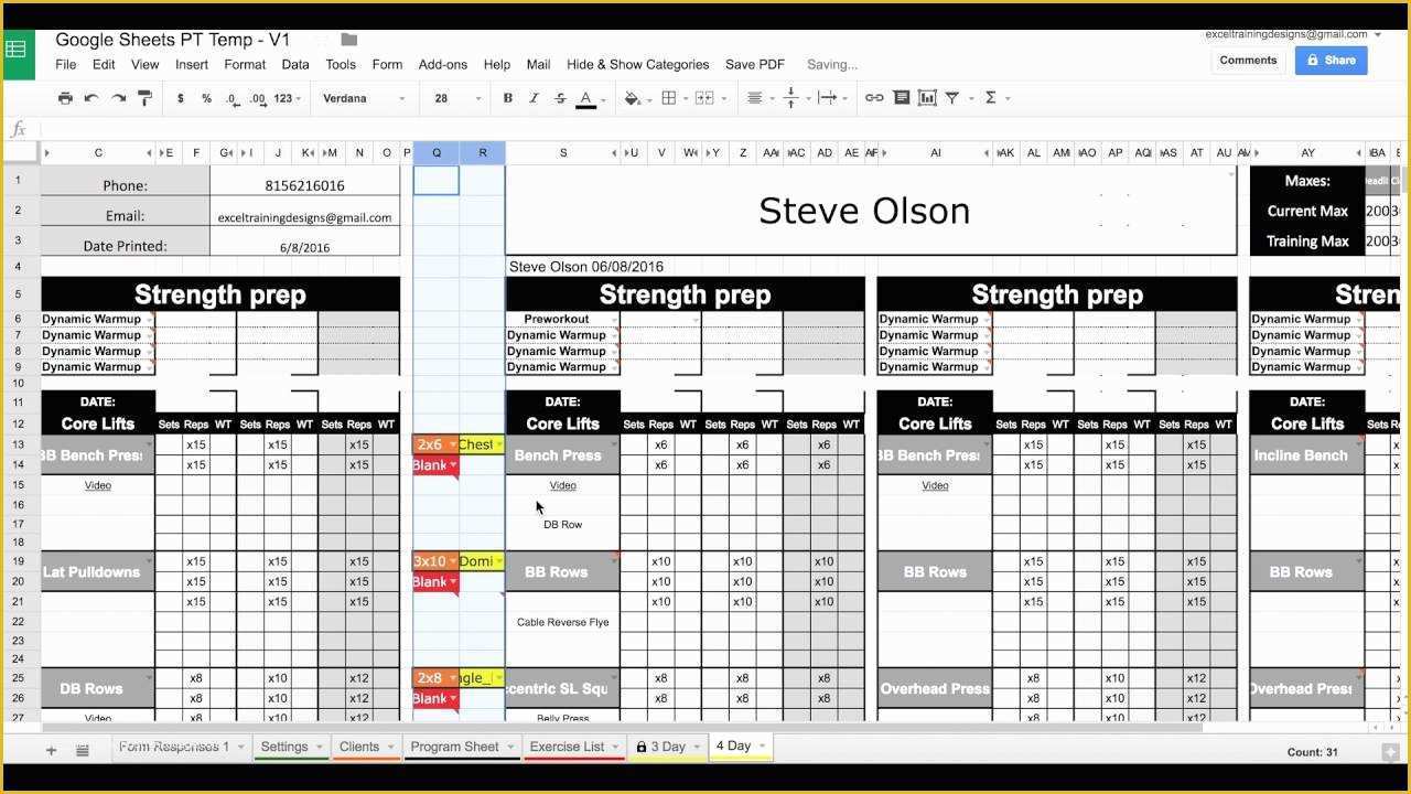 Free Personal Training Program Template Of Google Sheets Personal 