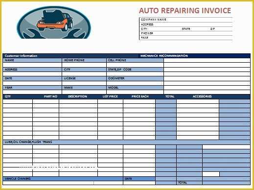 Free Printable Auto Repair Invoice Template Of Auto Repair Invoice 