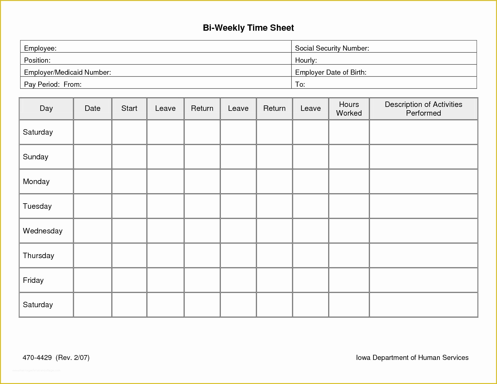 Blank Biweekly Timesheet