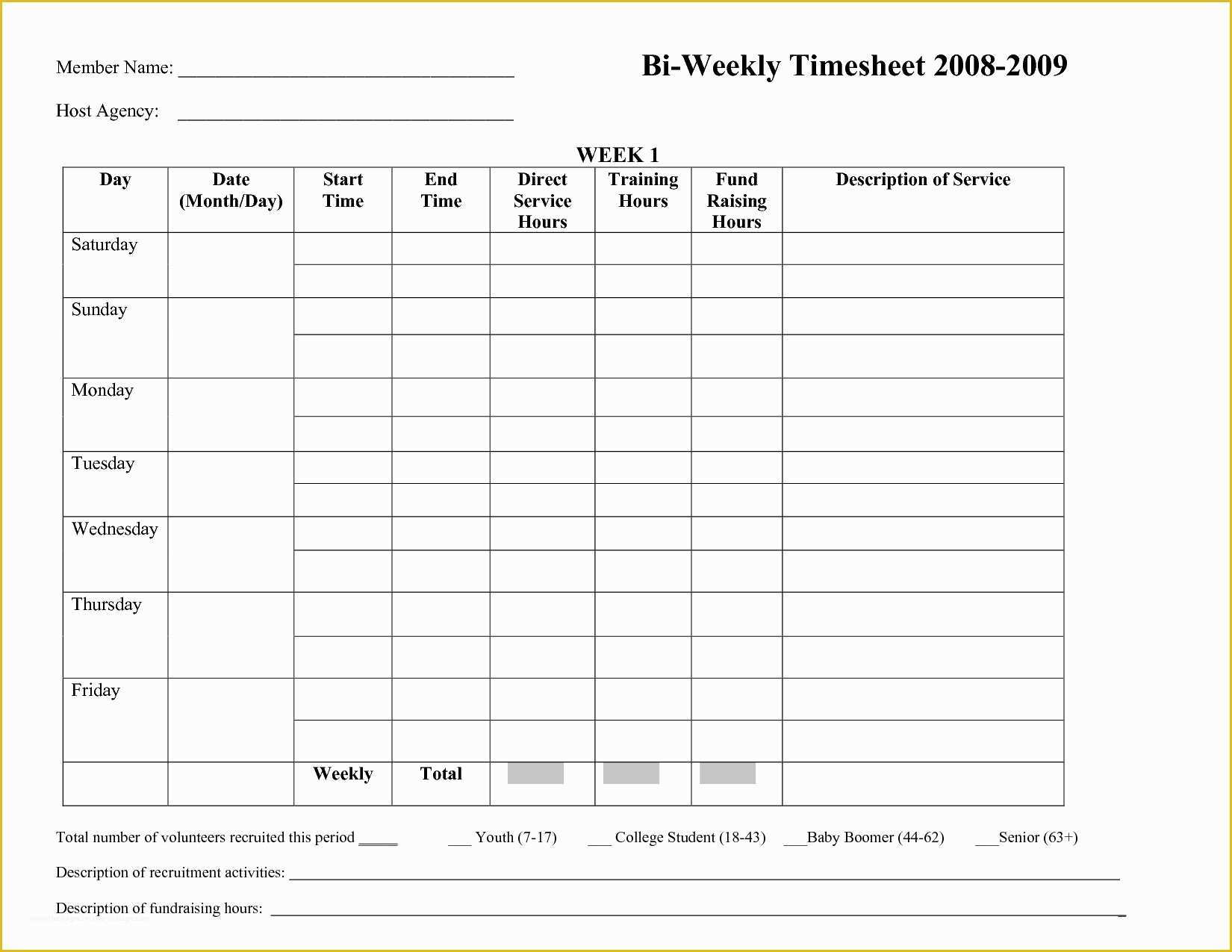 Free Printable Bi Weekly Timesheet Template Of Printable Blank Bi 